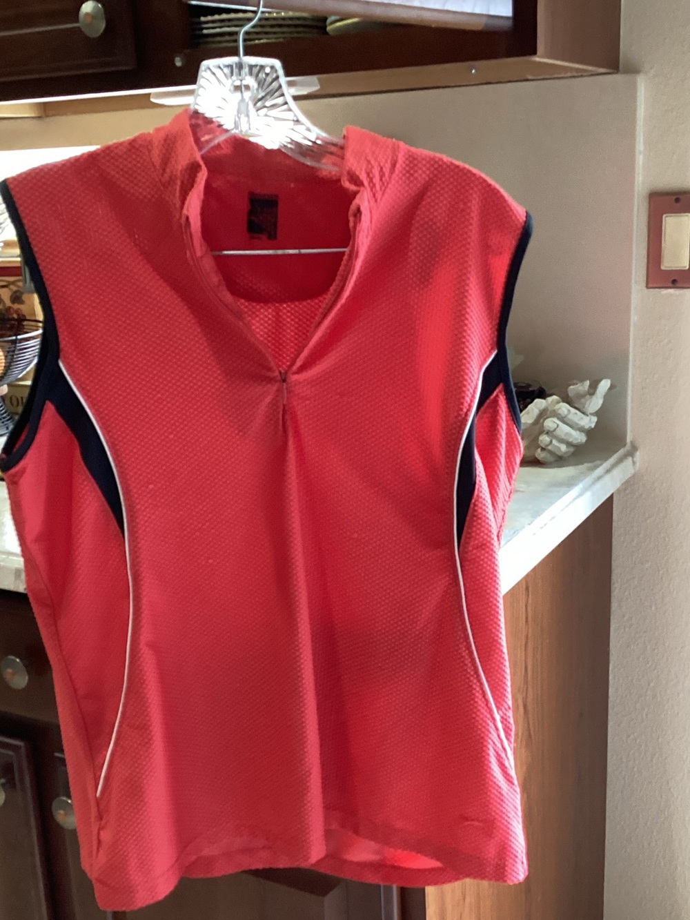 Women’s Coral Sleeveless Active Top with Zip Neck